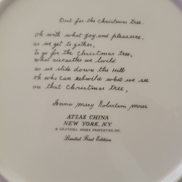 Grandma Moses Dinner Plate Christmas Tree Atlas China First Edition Vintage - Picture 8 of 9